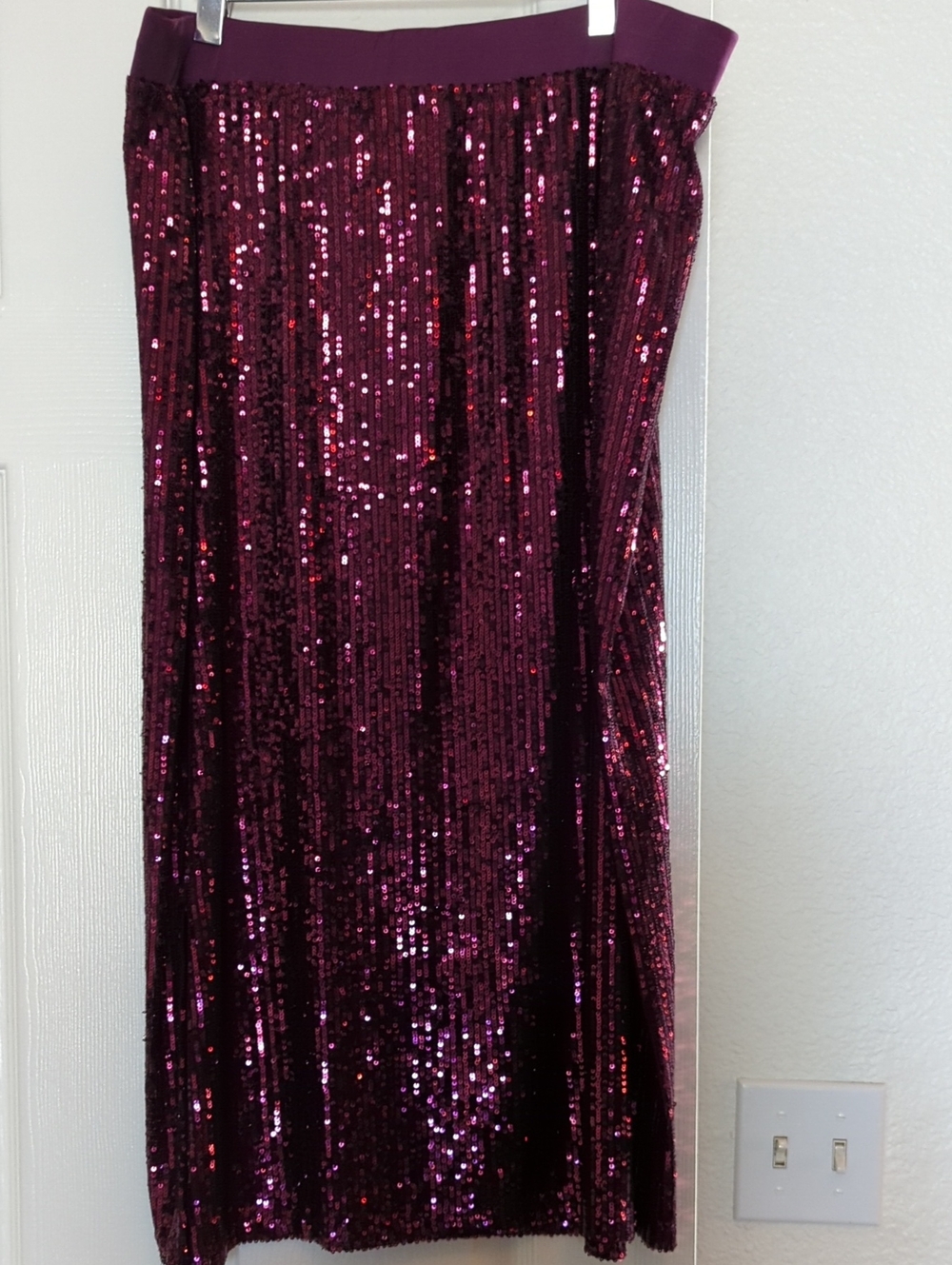 Susan Graver Sequin Midi Skirt in Deep Wine